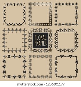 Collection of square frames decorated with scandinavian floral patterns.