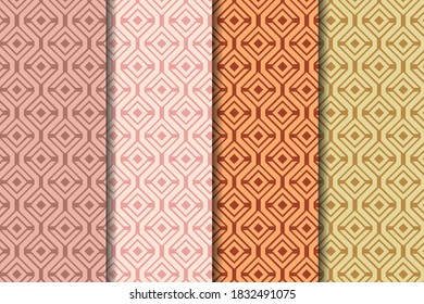 collection of square geometric seamless pattern in soft background and more dark on element object. four variation colors are brown, gold, pink and red.