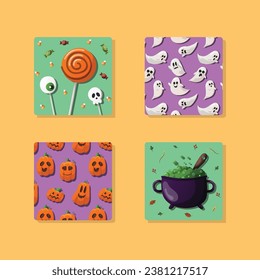Collection of Square Halloween Card Illustration