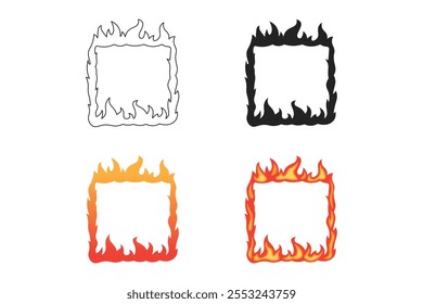 Collection of square shaped fire flame vectors in various styles