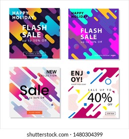 Collection of square social media post template with rounded modern dynamic shapes graphic element. For social media post, stories, story, internet web banner