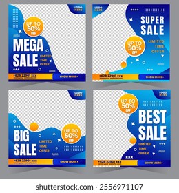 Collection of Square Social Media Post Banner templates with image, Branding and Promotion placeholders. Suitable for social media posts and web or internet advertising