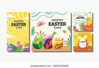 collection of square social media template designs and story sizes for happy easter greetings