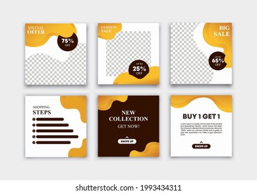 Colección de plantillas de diseño cuadrado y moderno para medios sociales, aplicaciones móviles o diseño de volante. Banner web de promoción para medios sociales. Venta elegante y promoción de descuento. Paquete de medios sociales para vectores