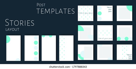 Collection of square templates. Presentation templates. Social media posts and stories. Blue background