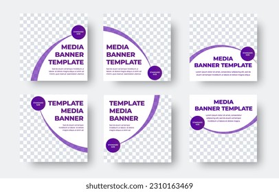 Collection of square vector banner templates with purple elements on white