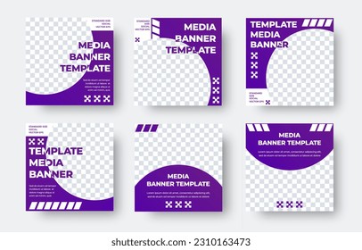 Collection of square vector banner templates in violet and white