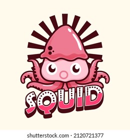 Collection of squid cartoon cute  isolated on white background. Vector illustration.