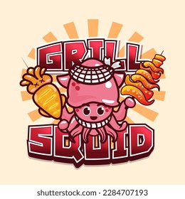 Collection of squid cartoon cute  isolated on white background. Vector illustration.