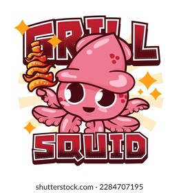 Collection of squid cartoon cute  isolated on white background. Vector illustration.