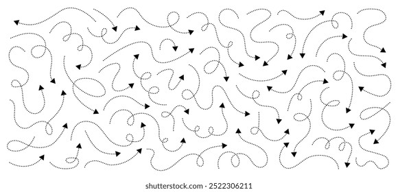 Colección de squiggle, loopy línea punteada flechas. Flechas de trazo editables de Vector curvo