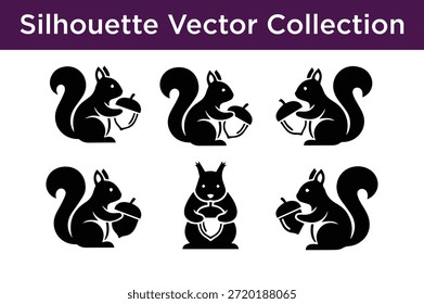 Collection of squirrel silhouettes isolated on white background