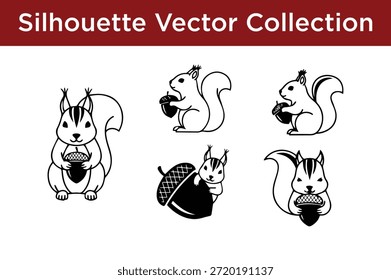 Collection of squirrel silhouettes isolated on white background