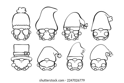 Collection of St. Patricks Cute Gnomes Lineart Vector Graphics