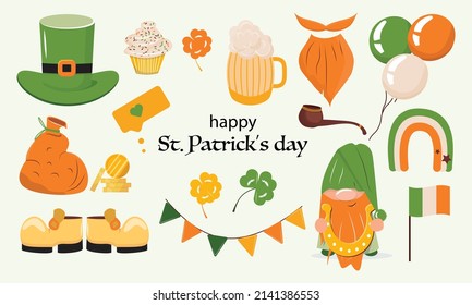 Collection of St. Patrick's day design elements. Set of items for any adorable projects for St. Patrick's day.