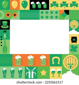 Collection of St. Patrick's Day holiday symbols. Set of Irish elements. Shamrock, green clover, pot of gold, beer mug, hat vector illustration