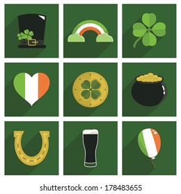 collection of st patricks day icons with long shadows