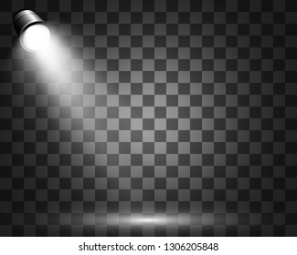 Collection of stage lighting, catwalk or platform, transparent effects. Bright lighting with spotlights. Light effect. Projector. 