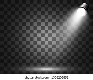 Collection of stage lighting, catwalk or platform, transparent effects. Bright lighting with spotlights. Light effect. Projector. 