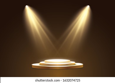 Collection of stage lighting, catwalk or platform, transparent effects. Bright lighting with spotlights. Light effect. Projector.