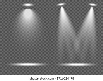 A collection of stage lighting. Dual set Bright lighting with spotlights. Spot lighting the scene. Light effect.