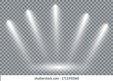 A collection of stage lighting. Large set Bright lighting with spotlights. Spot lighting the scene.