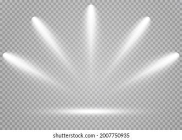 A collection of stage lighting. Large set Bright lighting with spotlights. 