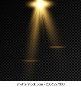 Collection of stage lighting spotlight, scene, stage lighting large collection, projector light effects, bright yellow lighting with spotlights, spot light isolated on transparent background, vector.