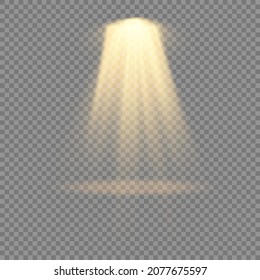 Collection of stage lighting spotlight, scene, stage lighting large collection, projector light effects, bright yellow lighting with spotlights, spot light isolated on transparent background, vector.