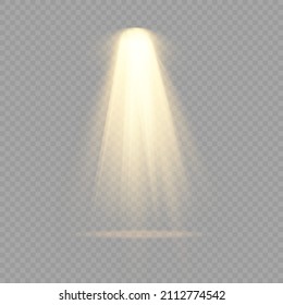 Collection of stage lighting spotlight, scene, stage lighting large collection, projector light effects, bright yellow lighting with spotlights, spot light isolated on transparent background, vector.