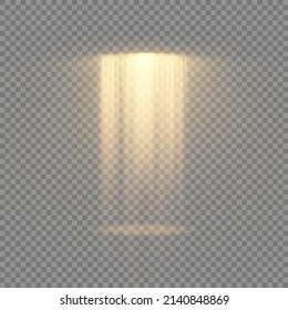 Collection of stage lighting spotlight, scene, stage lighting large collection, projector light effects, bright yellow lighting with spotlights, spot light isolated on transparent background, vector.