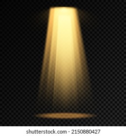 Collection of stage lighting spotlight, scene, stage lighting large collection, projector light effects, bright yellow lighting with spotlights, spot light isolated on transparent background, vector.