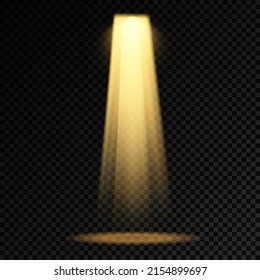 Sammlung von Bühnenbeleuchtung Scheinwerfer, Szene, Bühnenbeleuchtung große Sammlung, Projektor-Lichteffekte, hellgelbe Beleuchtung mit Scheinwerfern, Spotlight einzeln auf transparentem Hintergrund, Vektorgrafik.