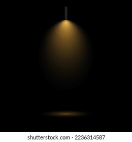Collection of stage lighting spotlight, scene, stage lighting large collection, projector light effects, bright yellow lighting with spotlights, spot light isolated on transparent background, vector.