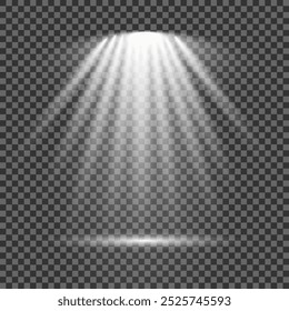 Collection of stage lighting spotlight, scene, stage lighting large collection, projector light effects, bright white lighting with spotlights, spot light isolated on transparent background, vector.