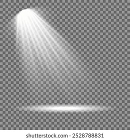 Collection of stage lighting spotlight, scene, stage lighting large collection, projector light effects, bright white lighting with spotlights, spot light isolated on transparent background, vector.