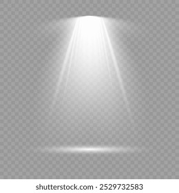 Collection of stage lighting spotlight, scene, stage lighting large collection, projector light effects, bright white lighting with spotlights, spot light isolated on transparent background, vector.