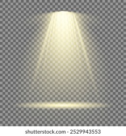 Collection of stage lighting spotlight, scene, stage lighting large collection, projector light effects, bright yellow lighting with spotlights, spot light isolated on transparent background, vector.