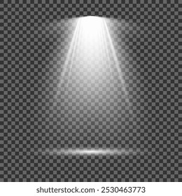 Coleção de holofotes de iluminação de palco, cena, iluminação de palco grande coleção, efeitos de luz do projetor, iluminação branca brilhante com holofotes, luz spot isolada no fundo transparente, vetor.