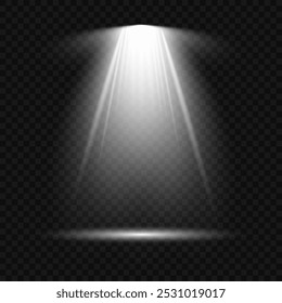 Colección del proyector de la iluminación de la etapa, escena, colección Grande de la iluminación de la etapa, efectos de la luz del proyector, luz blanca brillante con los proyectores, luz del punto aislada en fondo transparente, Vector.