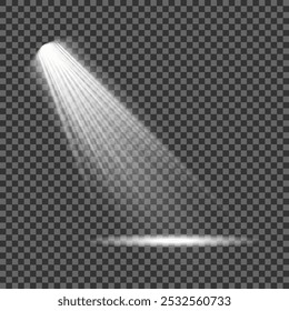 Coleção de holofotes de iluminação de palco, cena, iluminação de palco grande coleção, efeitos de luz do projetor, iluminação branca brilhante com holofotes, luz spot isolada no fundo transparente, vetor.