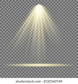 Collection of stage lighting spotlight, scene, stage lighting large collection, projector light effects, bright yellow lighting with spotlights, spot light isolated on transparent background, vector.