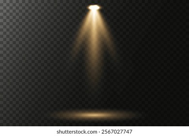 Collection of stage lighting spotlight, scene, stage lighting large collection, projector light effects. Light sources, concert lighting, spotlights. Vector spotlight for studio. Vector illustration