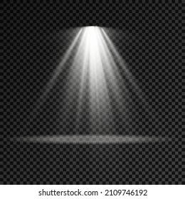 Colección de focos de iluminación escénica, iluminación escénica de gran colección, efectos de luz del proyector, iluminación amarillo brillante con focos, escena, luz spot aislada sobre fondo transparente, vector.