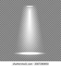 Collection of stage lighting spotlights, scene, stage lighting large collection, projector light effects, bright white lighting with spotlights, spot light isolated on transparent background, vector.