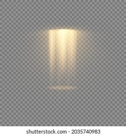Collection of stage lighting spotlights, scene, stage lighting large collection, projector light effects, bright yellow lighting with spotlights, spot light isolated on transparent background, vector.