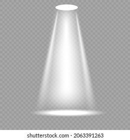 Collection of stage lighting spotlights, scene, stage lighting large collection, projector light effects, bright white lighting with spotlights, spot light isolated on transparent background, vector.