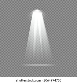 Collection of stage lighting spotlights, scene, stage lighting large collection, projector light effects, bright yellow lighting with spotlights, spot light isolated on transparent background, vector.