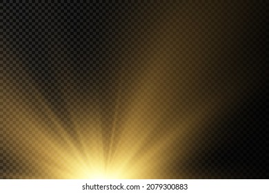Sammlung von Bühnenlichtscheinwerfern, Szene, Bühnenbeleuchtung große Sammlung, Projektor-Lichteffekte, hellgelbe Beleuchtung mit Scheinwerfern, Spotlight einzeln auf transparentem Hintergrund, Vektorgrafik.