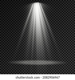 Collection of stage lighting spotlights, scene, stage lighting large collection, projector light effects, bright yellow lighting with spotlights, spot light isolated on transparent background, vector.
